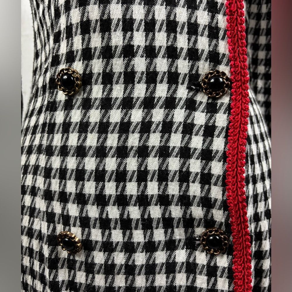 Vintage 80s Women’s Jacket Cardigan Houndstooth with Red Trim Double-Breasted - Picture 4 of 5